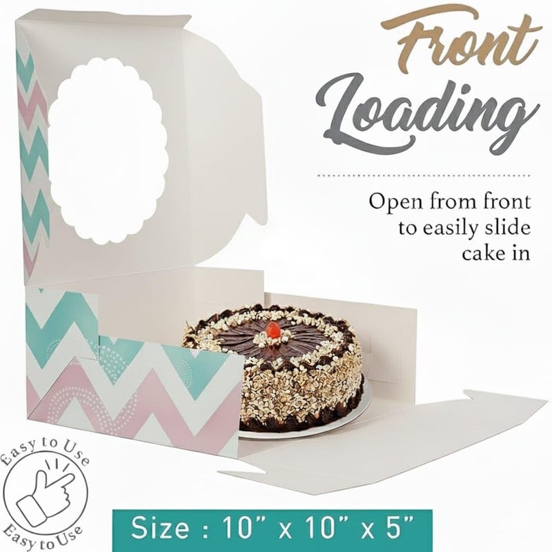 mudrit Cake Boxes with Window 10 Pcs Bakery Boxes for Cakes, Donuts, Brownies, Pie, Pastries and Christmas Cookies: Size 10x10x5 Inches - Image 4